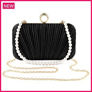 Pleated Satin Clutch with Detachable Chain Strap for Wedding Party Prom